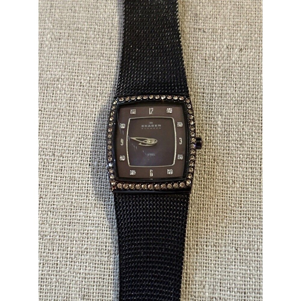 Skagen Dark Brown Steel Mesh Band Ladies Watch Quartz Movement Water Resistant